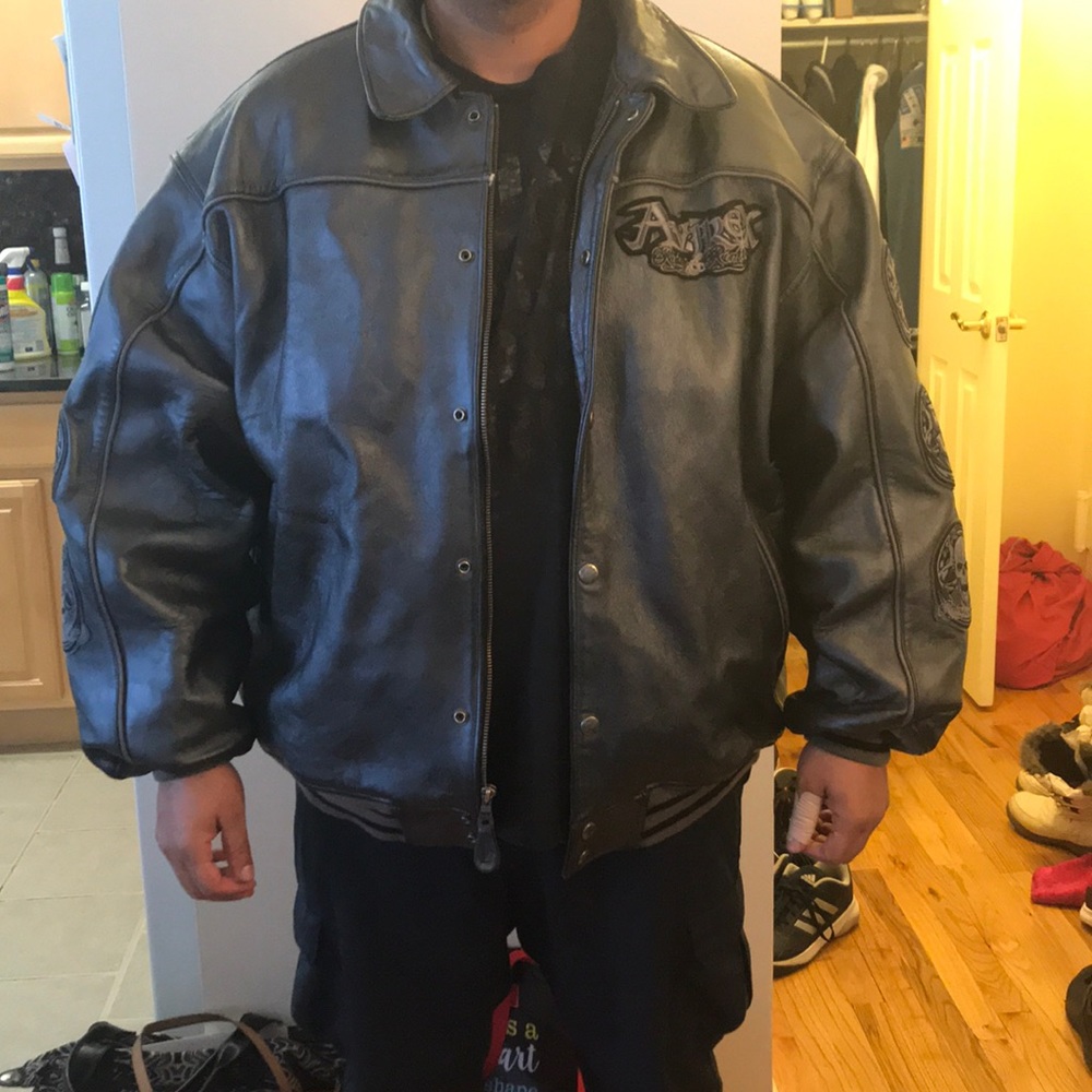 Avirex Men’s charcoal grey genuine leather jacket